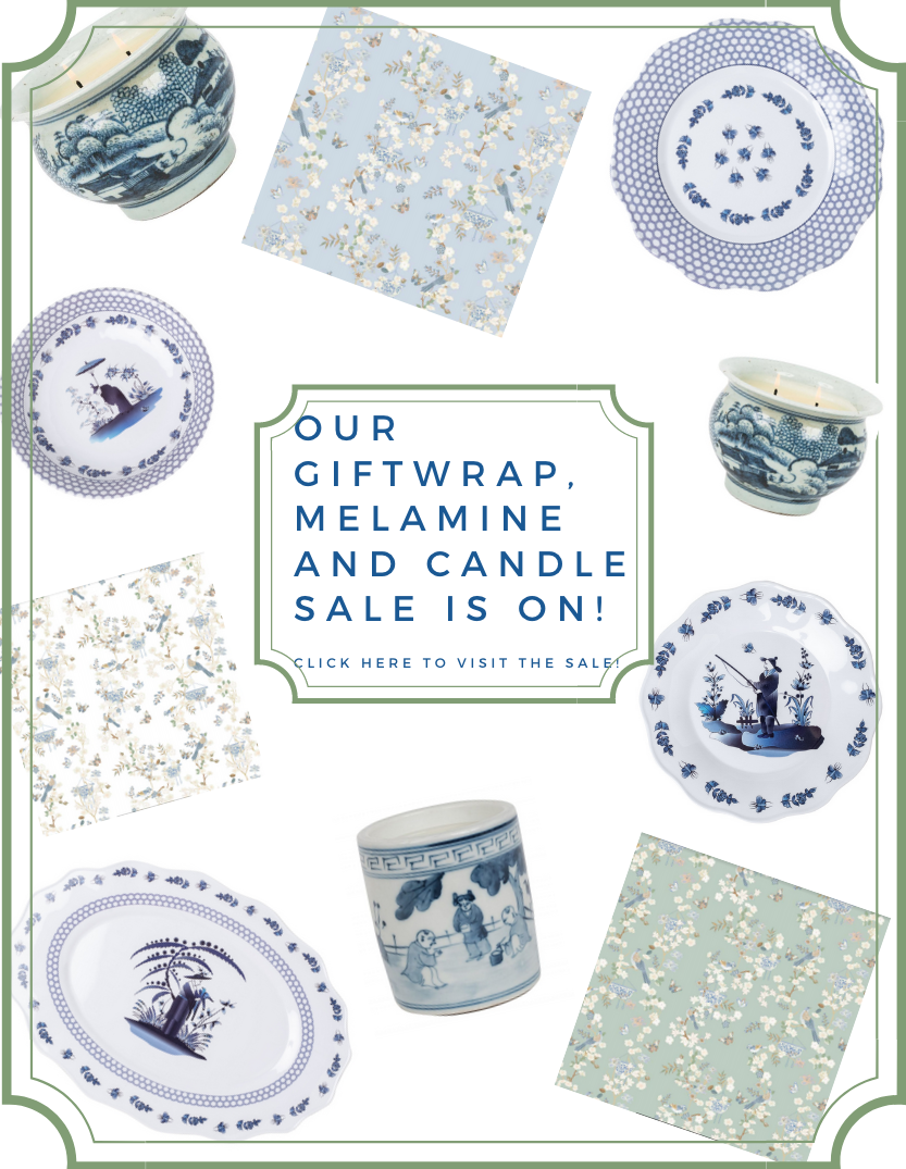 Our new chinoiserie giftwrap and new melamine arrival sale is on plus a giveaway!