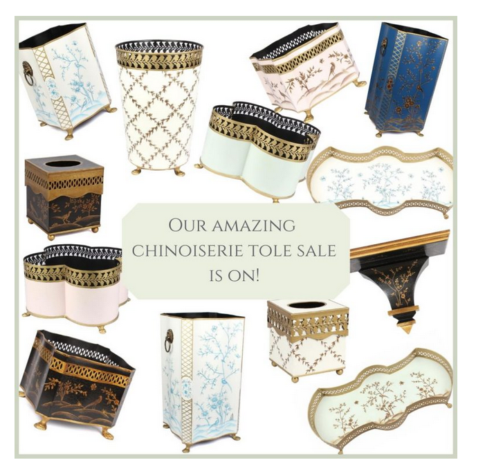 Our chinoiserie tole arrival sale is finally on and a giveaway!