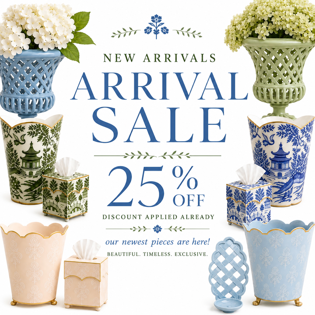 Our incredible newest chinoiserie tole arrival sale is on!
